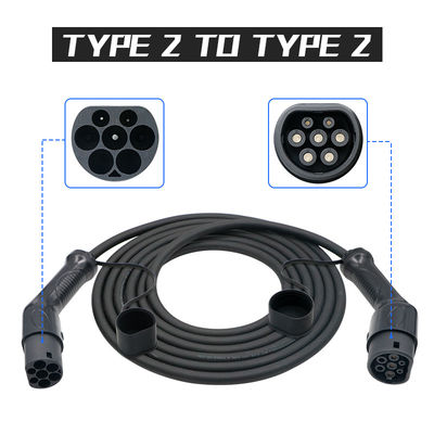 16A 1 เฟส Type 2 ถึง Type 2 EV สายชาร์จพร้อมสาย TUV สีดำ 5 ม.